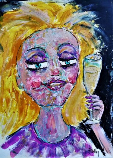 Pittura intitolato "Goldie with champag…" da Pepe Villan, Opera d'arte originale, Acrilico