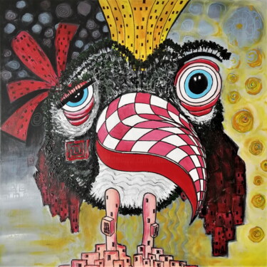 Ζωγραφική με τίτλο "Bird city" από Pepe Villan, Αυθεντικά έργα τέχνης, Ακρυλικό Τοποθετήθηκε στο Ξύλινο φορείο σκελετό