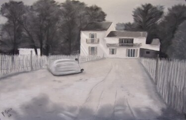 Dessin intitulée "La maison blanche" par Anthony Perez, Œuvre d'art originale, Pastel