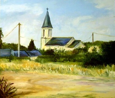 Painting titled "Eglise de la Breill…" by Anthony Perez, Original Artwork, Oil