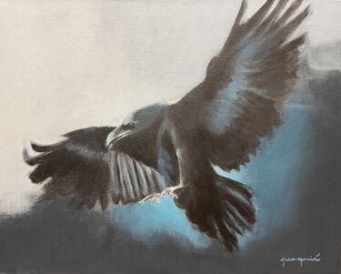 Pittura intitolato "L'oiseau noir" da Olivier Pesquié, Opera d'arte originale, Acrilico Montato su Cartone