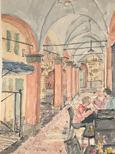 Painting titled "Bologna cafe scene" by Peter Blake, Original Artwork, Watercolor