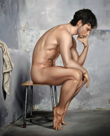 Картина под названием "The Thinker - Homag…" - Peter Duhaj, Подлинное произведение искусства, Масло