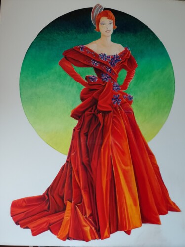 Painting titled "Linda en Dior" by Peter Lesly, Original Artwork, Oil Mounted on Wood Stretcher frame