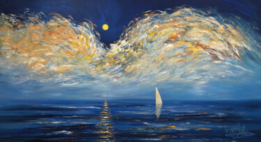 Pittura intitolato "Early Moonlight Sai…" da Peter Nottrott, Opera d'arte originale, Acrilico