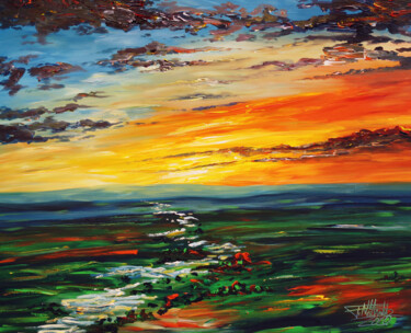 Painting titled "Landscape: Evening…" by Peter Nottrott, Original Artwork, Acrylic