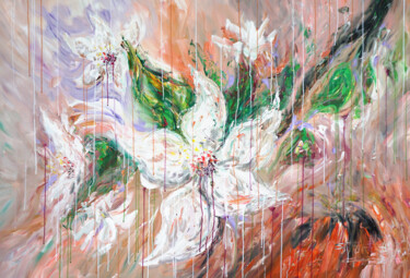 Pintura intitulada "White Blossoms XL 1" por Peter Nottrott, Obras de arte originais, Acrílico