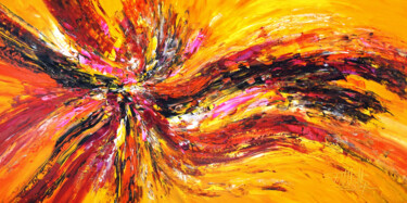 Pintura intitulada "Yellow Red Abstract…" por Peter Nottrott, Obras de arte originais, Acrílico