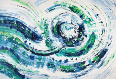 Peinture intitulée "Turquoise Blue Wave…" par Peter Nottrott, Œuvre d'art originale, Acrylique