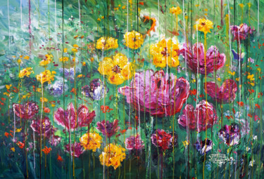 Painting titled "Summer Flower Field…" by Peter Nottrott, Original Artwork, Acrylic