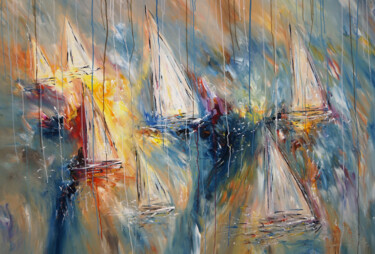 Painting titled "Sailing Regatta XL 1" by Peter Nottrott, Original Artwork, Acrylic