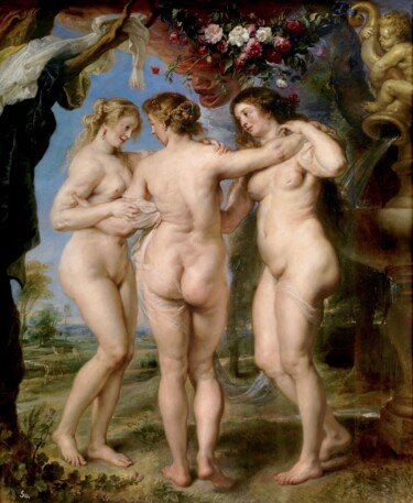 Peinture intitulée "Les trois grâces" par Peter Paul Rubens, Œuvre d'art originale, Huile