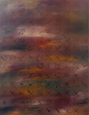 Painting titled "Field Glyph" by Peter Pitout, Original Artwork, Oil Mounted on Wood Stretcher frame