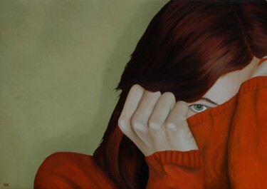 Painting titled "Green Eyed Girl" by Peter Seminck, Original Artwork, Oil