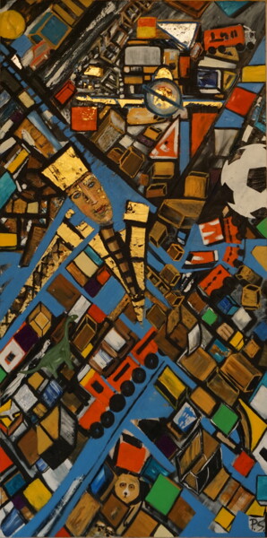 Malarstwo zatytułowany „Toybox” autorstwa Peter Stutz, Oryginalna praca, Olej Zamontowany na Drewniana rama noszy