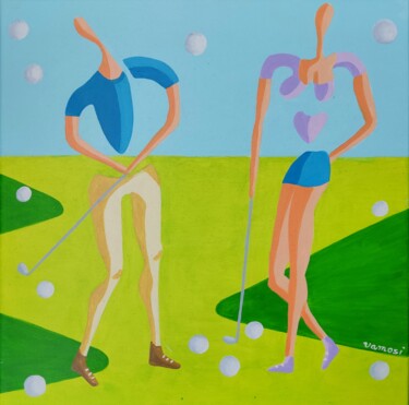 Картина под названием "Golf passion 2. - W…" - Peter Vamosi, Подлинное произведение искусства, Акрил Установлен на Деревянна…
