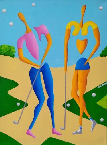 Ζωγραφική με τίτλο "Golf pleasure No.3…" από Peter Vamosi, Αυθεντικά έργα τέχνης, Ακρυλικό Τοποθετήθηκε στο Ξύλινο φορείο σκ…