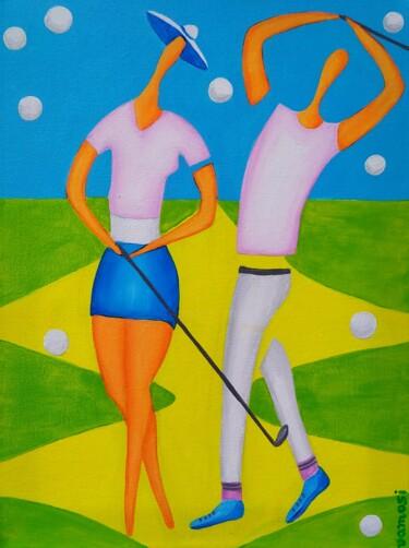 Painting titled "Golf pleasure No.2…" by Peter Vamosi, Original Artwork, Acrylic Mounted on Wood Stretcher frame