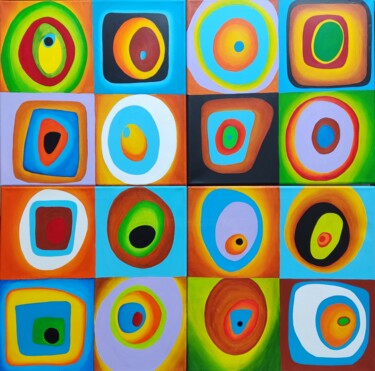 Schilderij getiteld "Mosaic of colors 3.…" door Peter Vamosi, Origineel Kunstwerk, Acryl Gemonteerd op Frame voor houten bra…