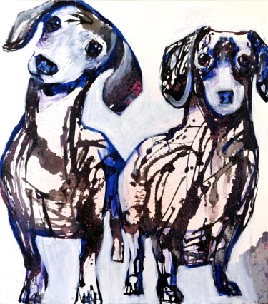 Painting titled "Two dachshunds" by Petr Ldin, Original Artwork, Acrylic