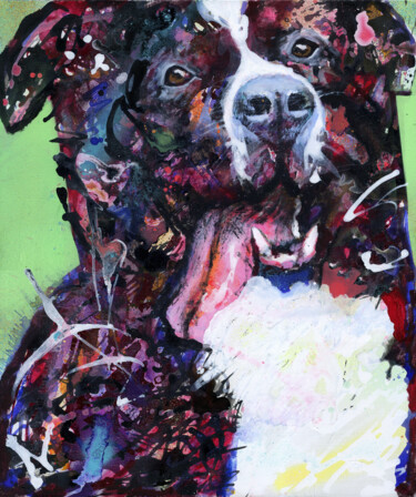 Pintura intitulada "Bernese Mountain Dog" por Petr Ldin, Obras de arte originais, Acrílico