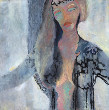 「WOMAN WITH A WREATH」というタイトルの絵画 Petr Ldinによって, オリジナルのアートワーク, オイル