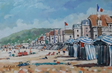 Painting titled "Plage à Cabourg" by Philippe Euger, Original Artwork, Oil
