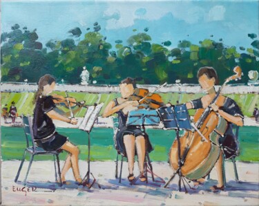 Pintura intitulada "Musiciens aux Jardi…" por Philippe Euger, Obras de arte originais, Óleo