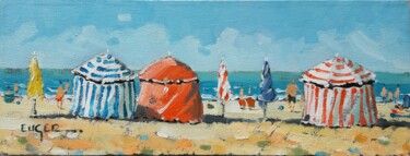 Peinture intitulée "Parasols à Deauvill…" par Philippe Euger, Œuvre d'art originale, Huile