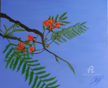 Painting titled "La fleur du Flamboy…" by Marie Phebidias, Original Artwork, Acrylic