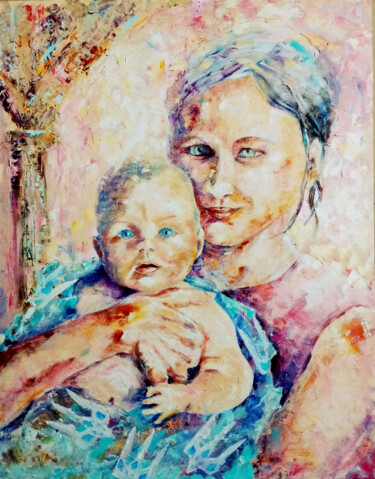 Painting titled "Kyiv Madonna with C…" by Tatyana Pchelnikova, Original Artwork, Oil