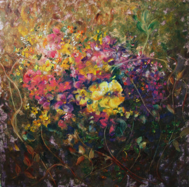 Painting titled "Violas in Claude's…" by Tatyana Pchelnikova, Original Artwork, Oil Mounted on Wood Stretcher frame