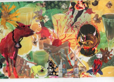 Collages intitulée "One more red nightm…" par Phil Colisov, Œuvre d'art originale, Collages
