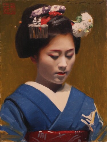 Painting titled "Geisha Katsutomo" by Phil Couture, Original Artwork, Oil