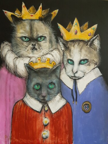 Painting titled "3 chats" by Pilip, Original Artwork, Acrylic