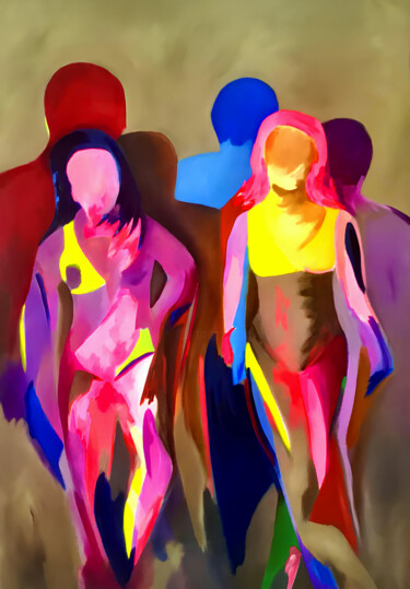 Peinture intitulée "Femmes  en marche" par Phil-Juan Masure, Œuvre d'art originale, Huile