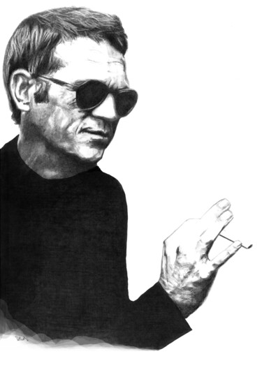 Tekening getiteld "Steve McQueen 2" door Philip Dietrich, Origineel Kunstwerk, Grafiet