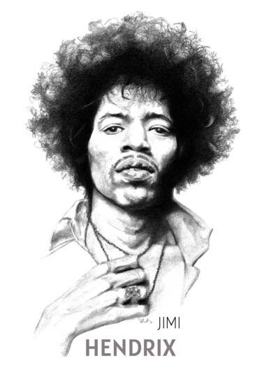 Rysunek zatytułowany „Jimi Hendrix 2” autorstwa Philip Dietrich, Oryginalna praca, Grafit