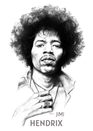 「Jimi Hendrix 2」というタイトルの描画 Philip Dietrichによって, オリジナルのアートワーク, グラファイト