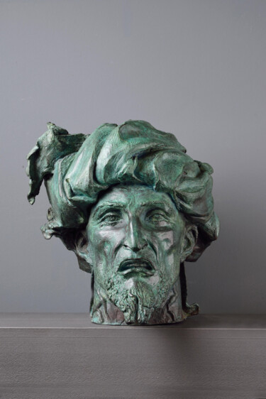 Skulptur mit dem Titel "Head of Warrior 02…" von Philipp Rukavishnikov, Original-Kunstwerk, Bronze