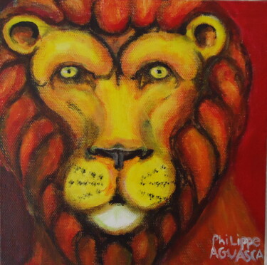 Pintura intitulada "lion rouge" por Philippe Aguasca, Obras de arte originais, Acrílico Montado em Armação em madeira