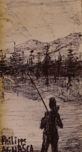 图画 标题为“pêcheur au coup du…” 由Philippe Aguasca, 原创艺术品, 圆珠笔