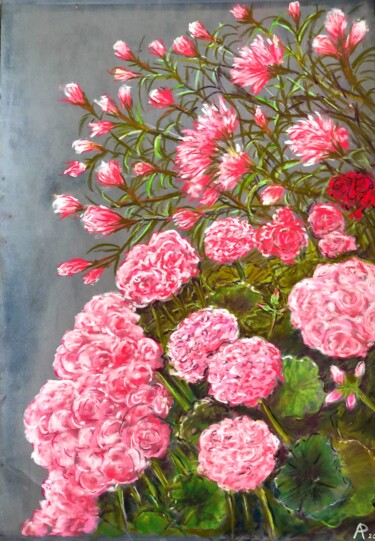 "Géraniums et laurie…" başlıklı Resim Philippe Allier tarafından, Orijinal sanat, Pastel
