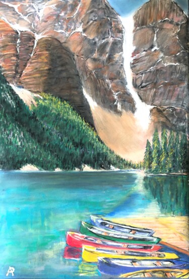 Desenho intitulada "Lac Louise au Canad…" por Philippe Allier, Obras de arte originais, Pastel