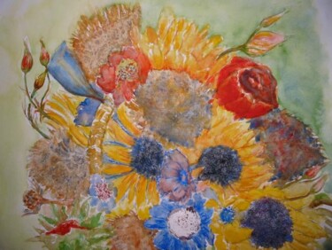 Zeichnungen mit dem Titel "Bouquet de fleurs." von Philippe Allier, Original-Kunstwerk