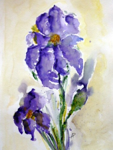 Painting titled "Iris" by Philippe Allier, Original Artwork, Watercolor