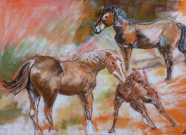 Dessin intitulée "Les chevaux" par Philippe Allier, Œuvre d'art originale, Pastel