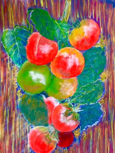 Drawing titled "Grappes de tomates." by Philippe Allier, Original Artwork, Pastel