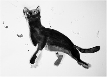 Dessin intitulée "Chat dynamique 0097" par Philippe Alliet, Œuvre d'art originale, Encre Monté sur Carton