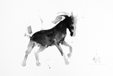 Dibujo titulada "Cheval rétif 005" por Philippe Alliet, Obra de arte original, Tinta